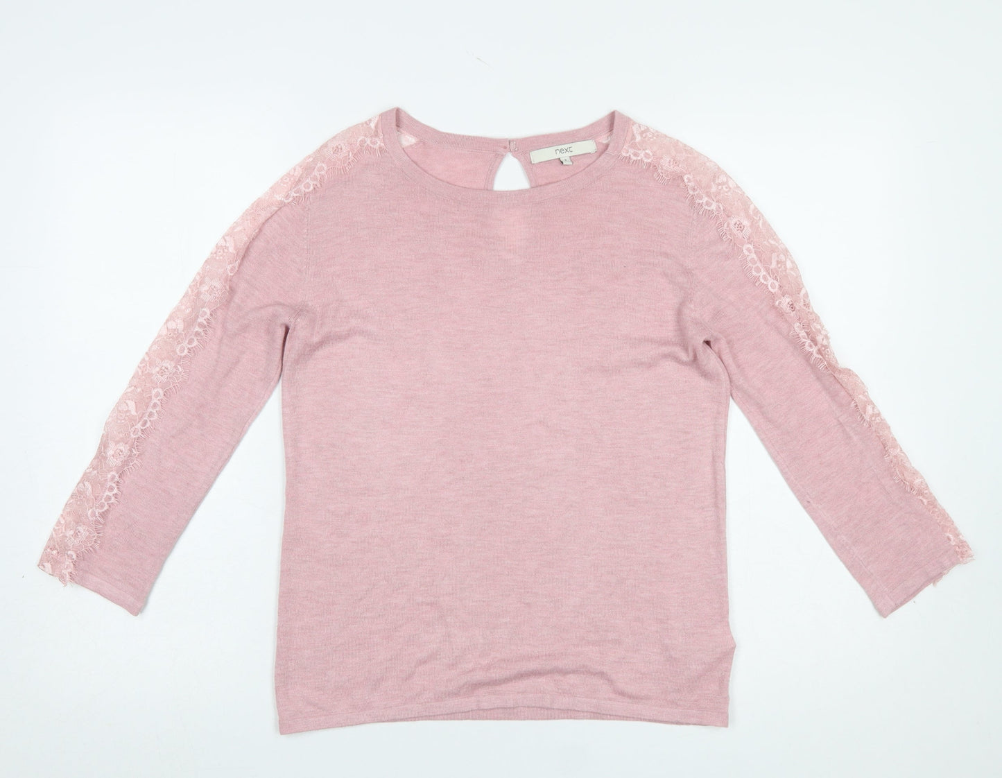 Next Women’s Pink Lace Trim Crew Neck Knit Jumper Size 8