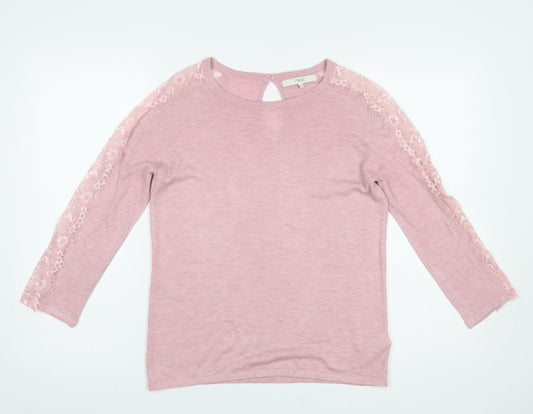 Next Women’s Pink Lace Trim Crew Neck Knit Jumper Size 8