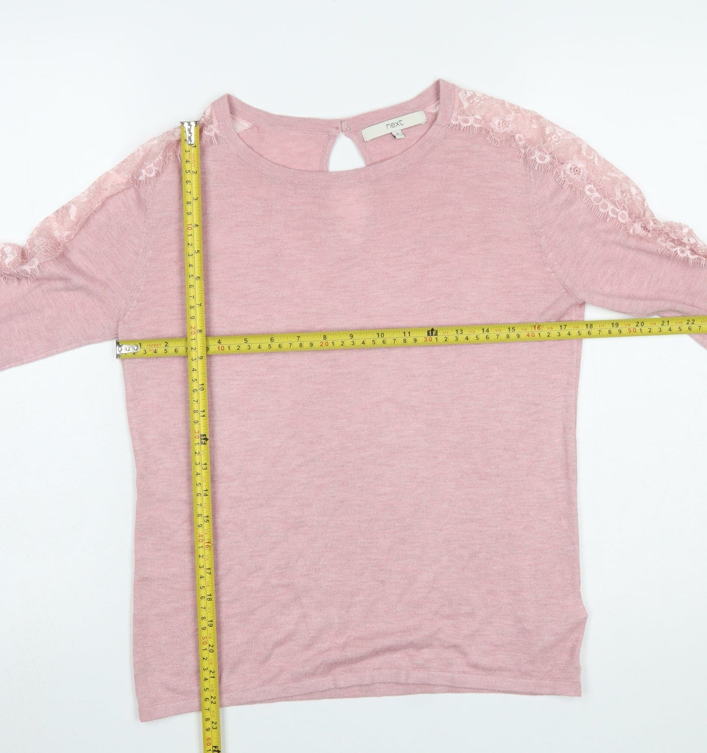 Next Women’s Pink Lace Trim Crew Neck Knit Jumper Size 8
