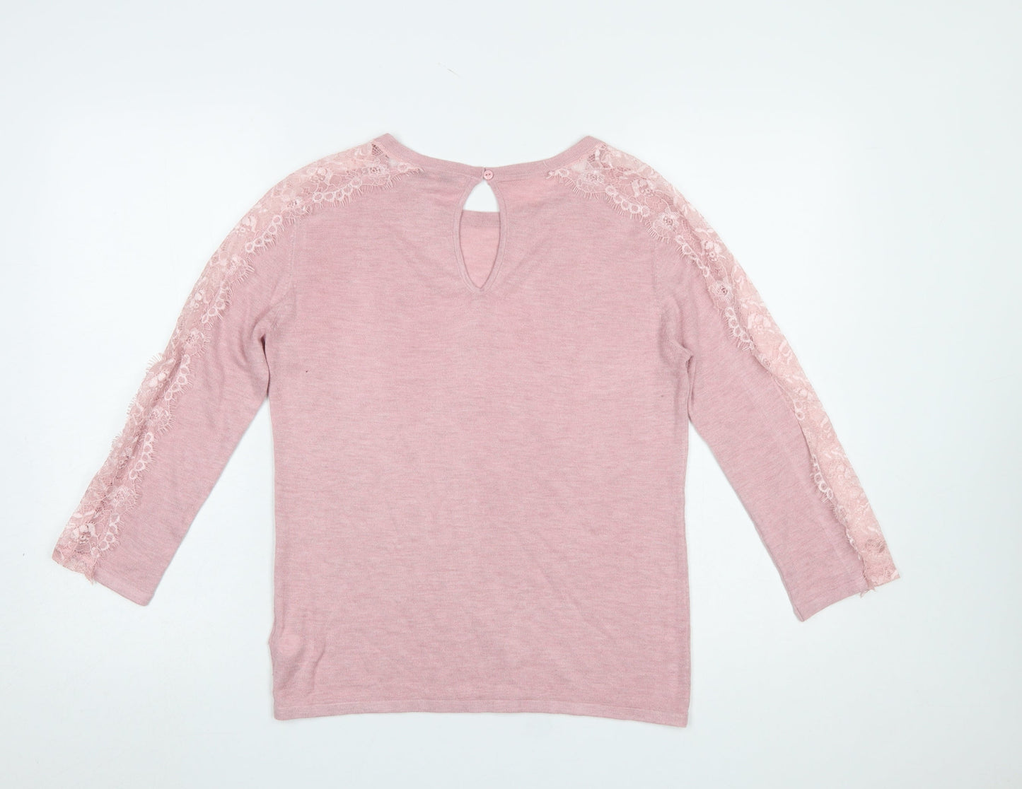 Next Women’s Pink Lace Trim Crew Neck Knit Jumper Size 8