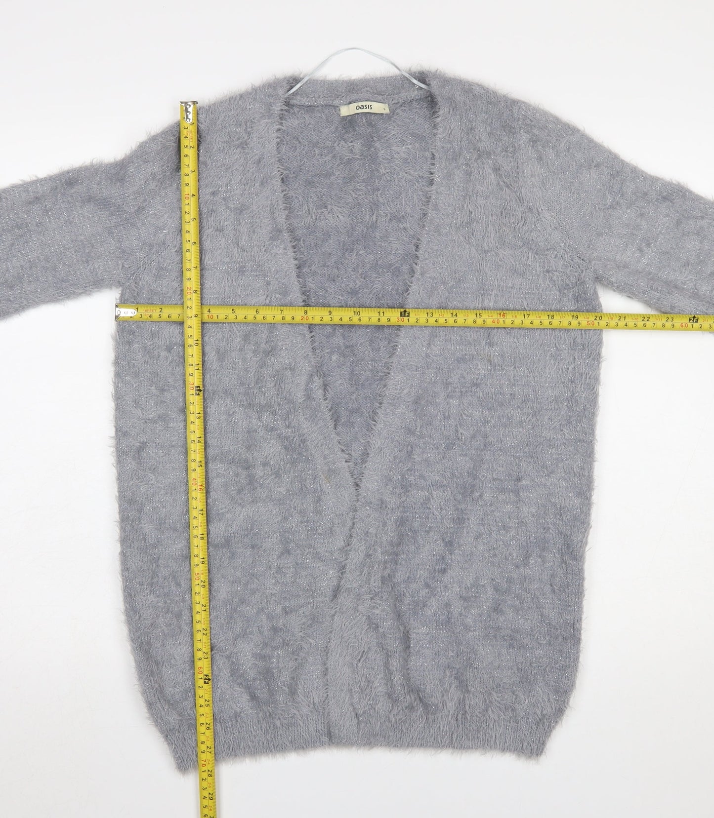 Oasis Women’s Grey Fluffy Knit V-Neck Cardigan Size S