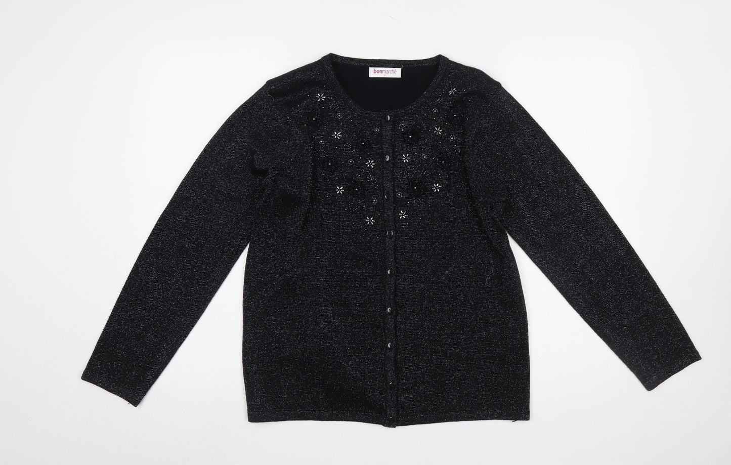Bonmarché Women’s Black Beaded Long Sleeve Cardigan Size S