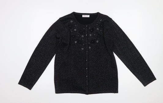 Bonmarché Women’s Black Beaded Long Sleeve Cardigan Size S