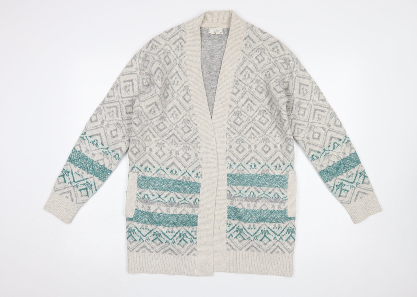 FatFace Women Grey Fair Isle Open Cardigan UK 8 Wool Blend Knit