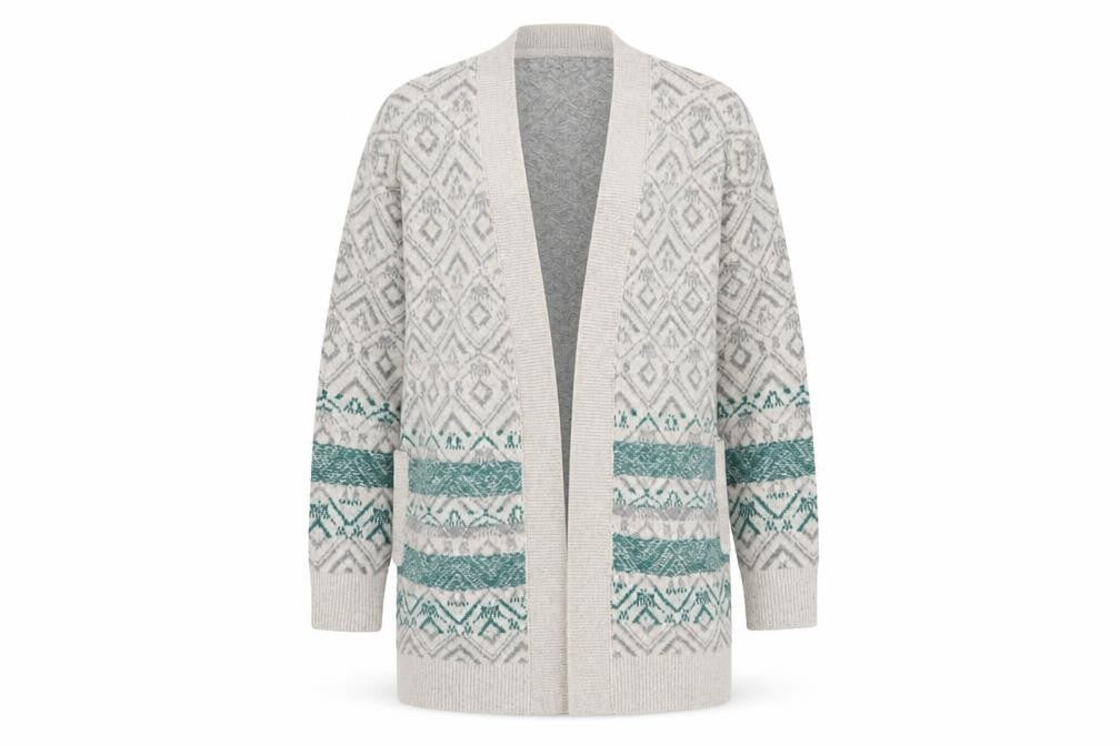 FatFace Women Grey Fair Isle Open Cardigan UK 8 Wool Blend Knit