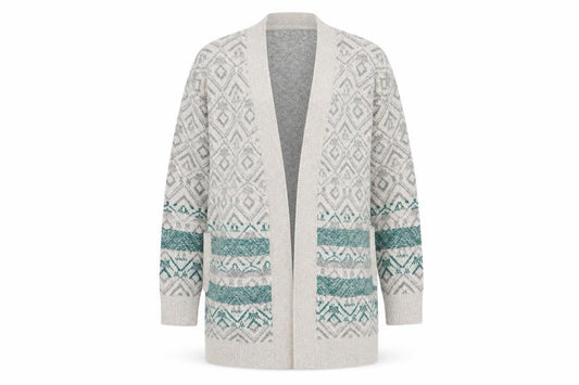 FatFace Women Grey Fair Isle Open Cardigan UK 8 Wool Blend Knit