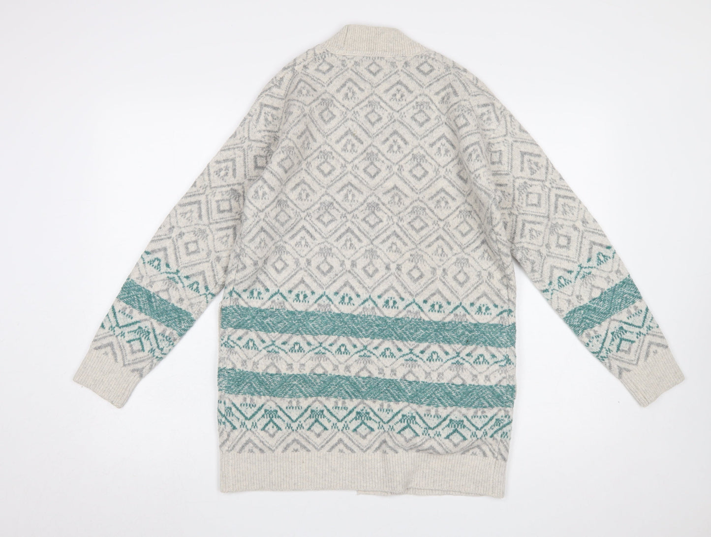 FatFace Women Grey Fair Isle Open Cardigan UK 8 Wool Blend Knit