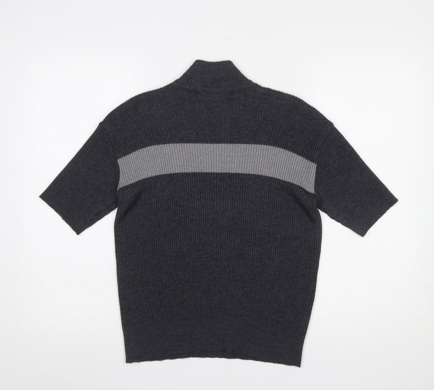 English Lady Womens Grey Mock Neck Short Sleeve Merino Wool Knit Jumper M