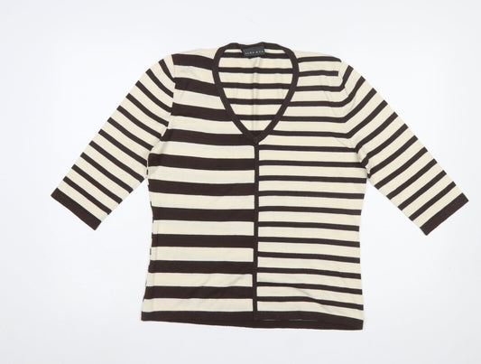 ALEX & Co. Women's Brown Striped V-Neck Knit Jumper Size 12