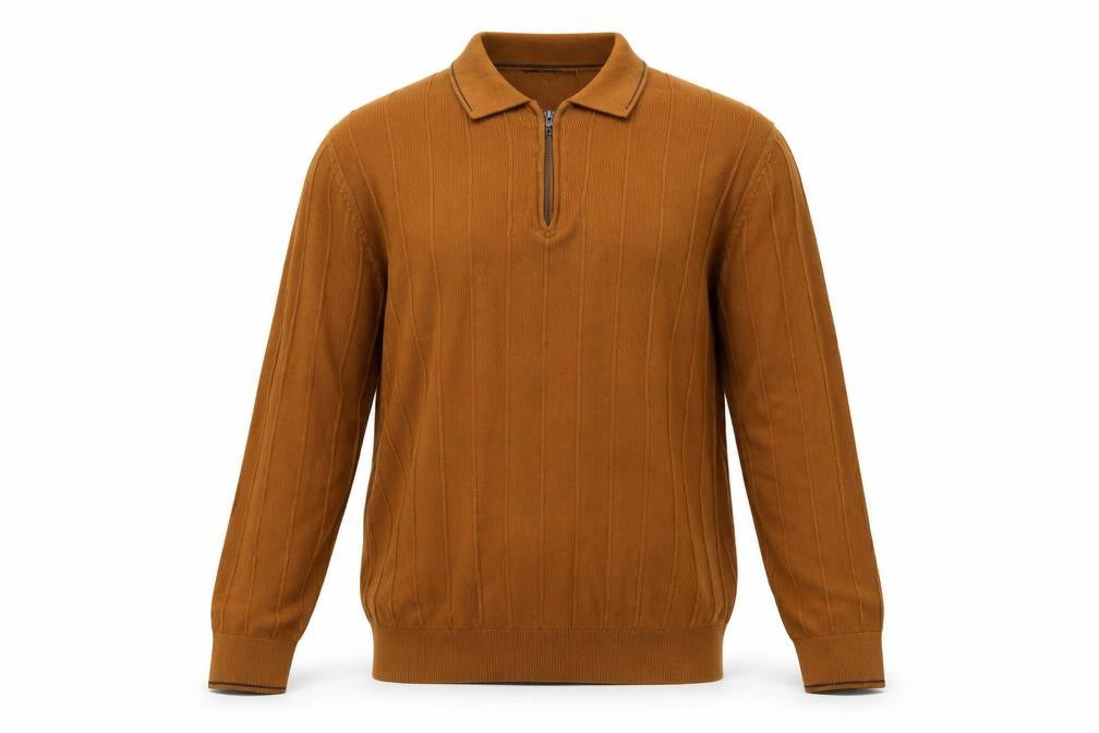 Marks & Spencer Men’s Brown 2XL Collared 1/2 Zip Cotton Knit Jumper