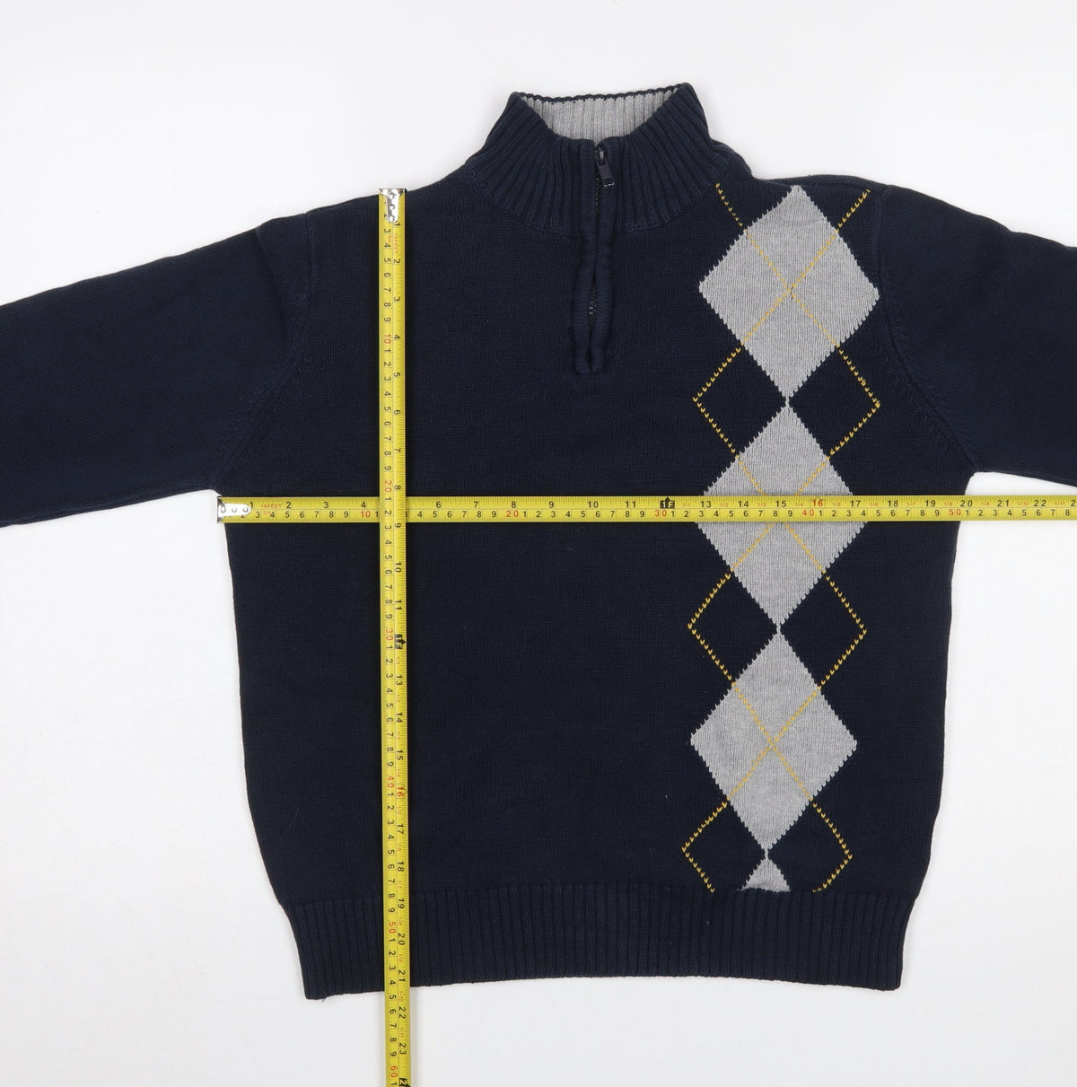 Tommy Hilfiger Boys Navy Argyle 1/2 Zip Cotton Jumper Size 16-18 L