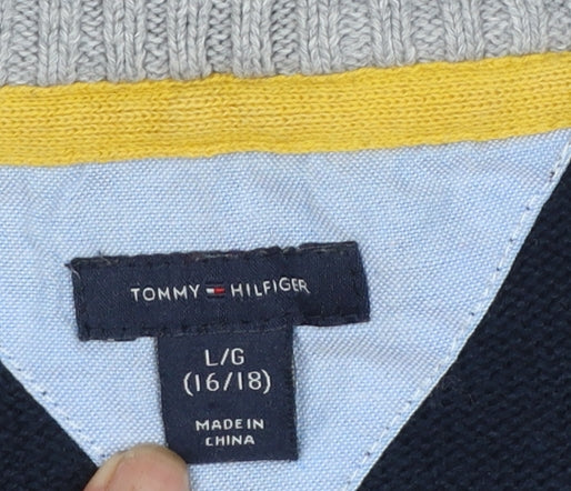 Tommy Hilfiger Boys Navy Argyle 1/2 Zip Cotton Jumper Size 16-18 L