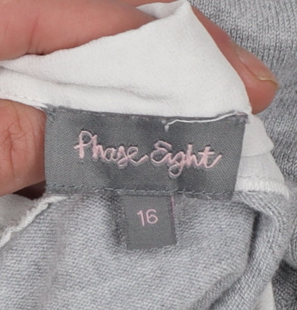 Phase Eight Women’s Grey Collared 3/4 Sleeve Pullover Jumper Size 16