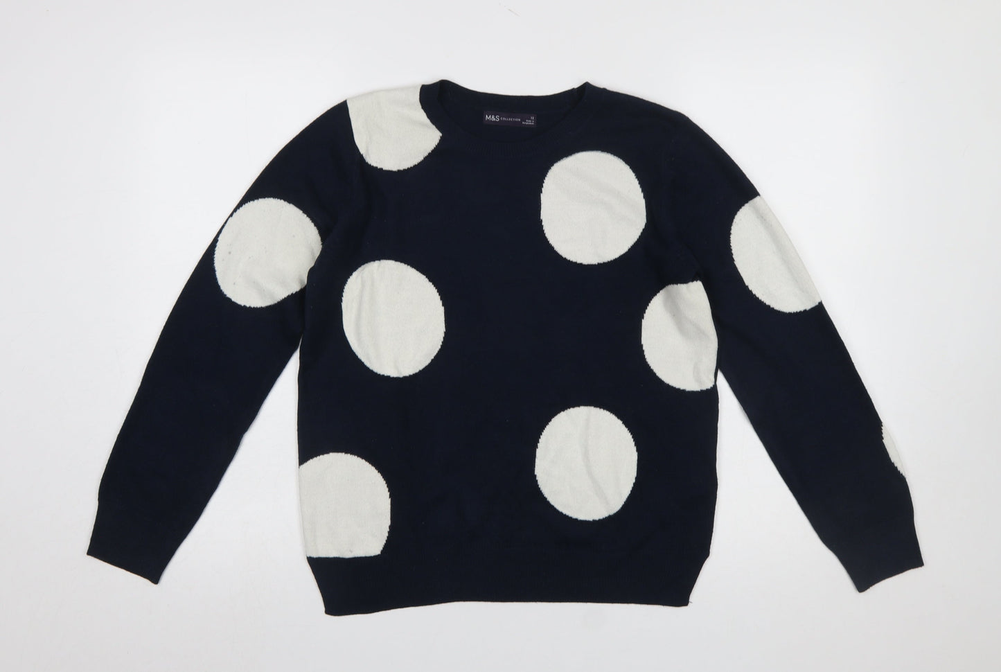 Marks and Spencer Women's Blue Polka Dot Crew Neck Jumper Size 12