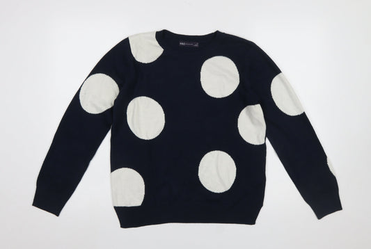 Marks and Spencer Women's Blue Polka Dot Crew Neck Jumper Size 12