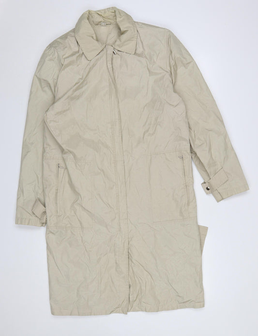 Daywear Womens Beige Long Rain Coat Size 12 Lightweight Zip Jacket