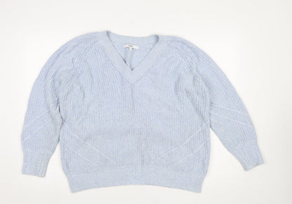 Next Womens Blue V-Neck Cable Knit Cotton Jumper Size L