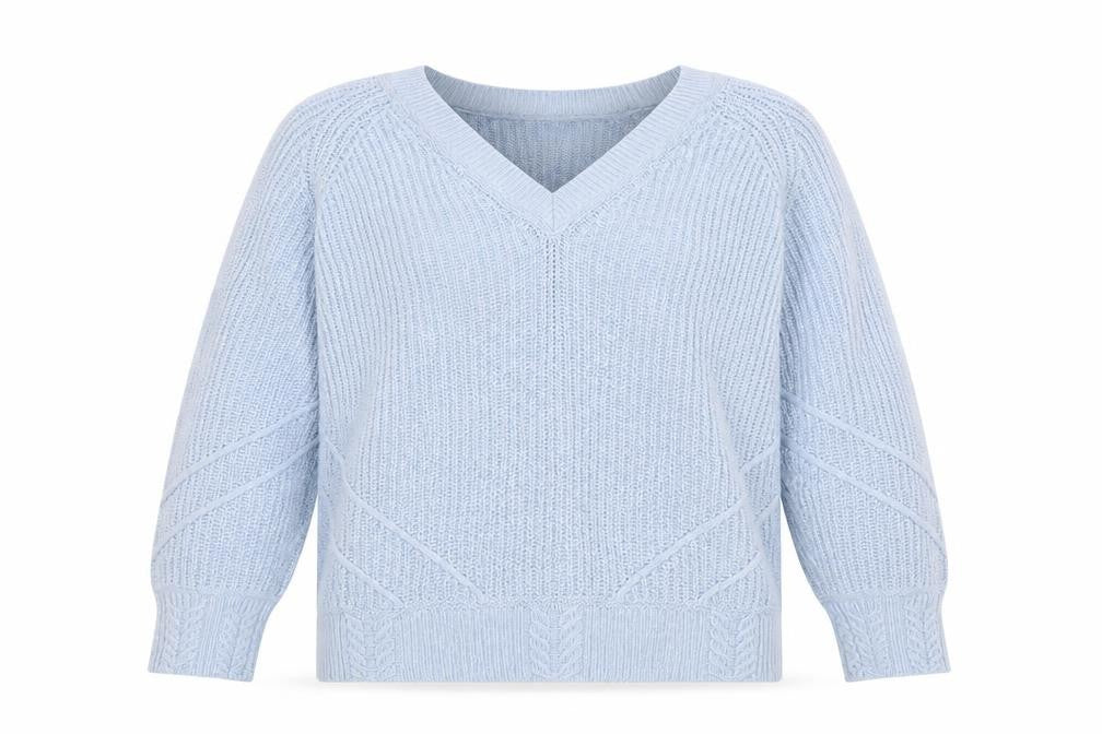 Next Womens Blue V-Neck Cable Knit Cotton Jumper Size L