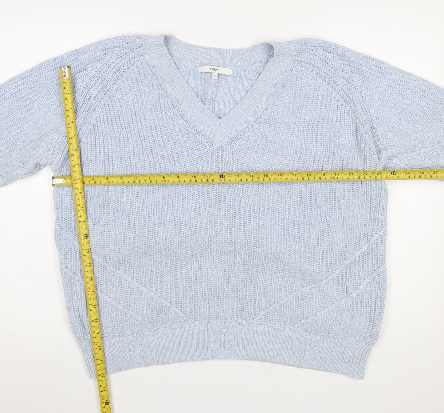 Next Womens Blue V-Neck Cable Knit Cotton Jumper Size L