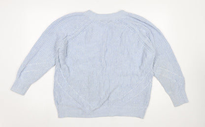 Next Womens Blue V-Neck Cable Knit Cotton Jumper Size L