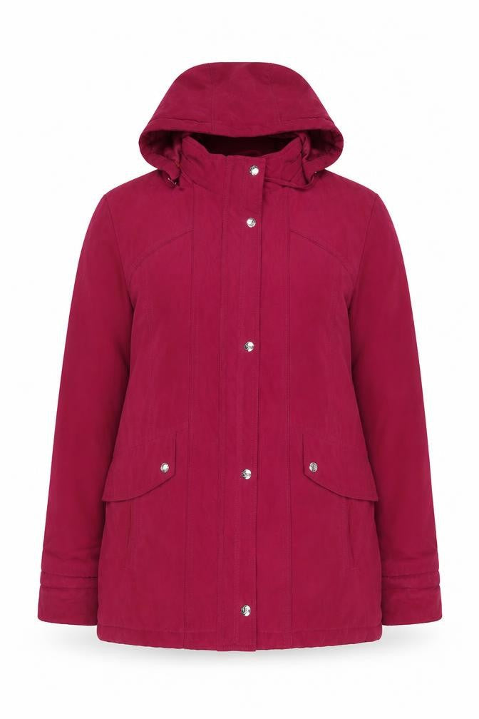 EWM Womens Red Hooded Parka Jacket Size 14 Lined Winter Coat
