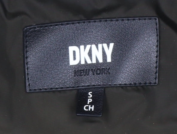 DKNY Womens Green Quilted Mid-Length Hooded Coat Size S
