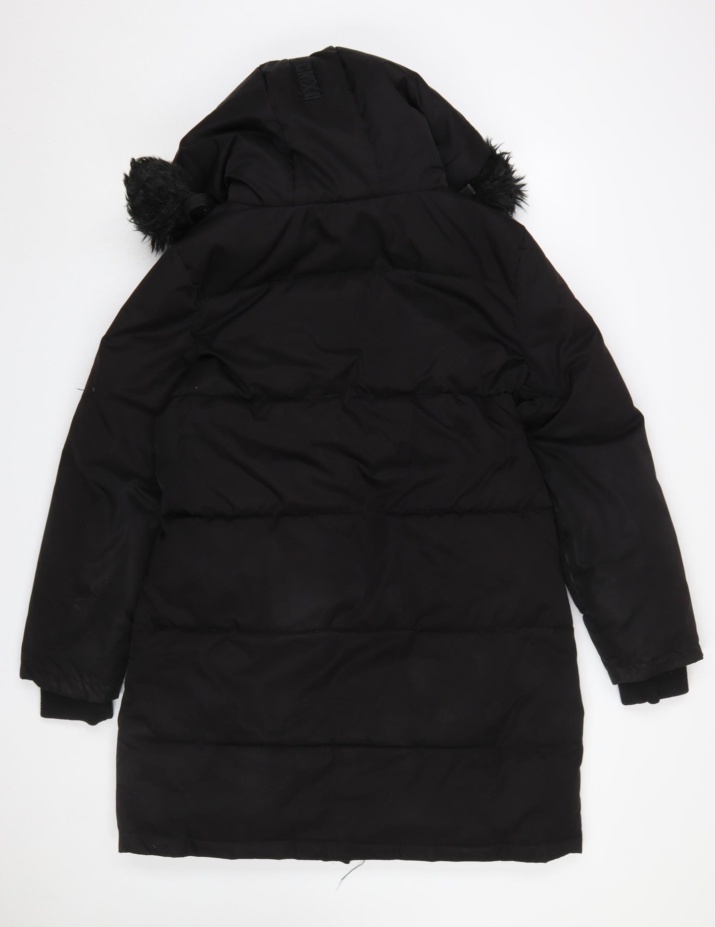 Steve Madden Women’s Black Fur Trim Hooded Long Parka Coat Size M