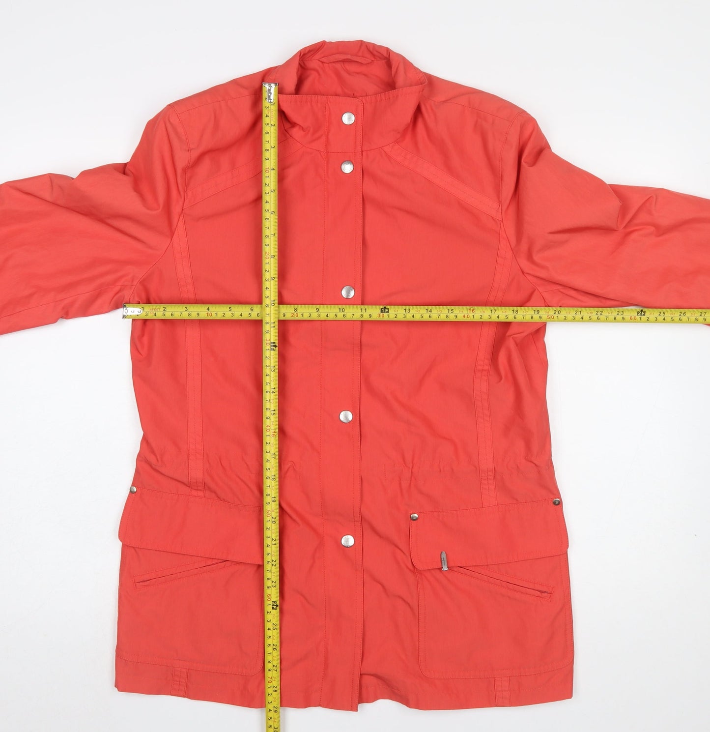 Basler Women Red Mid-Length Rain Jacket Size 12 Water Resistant