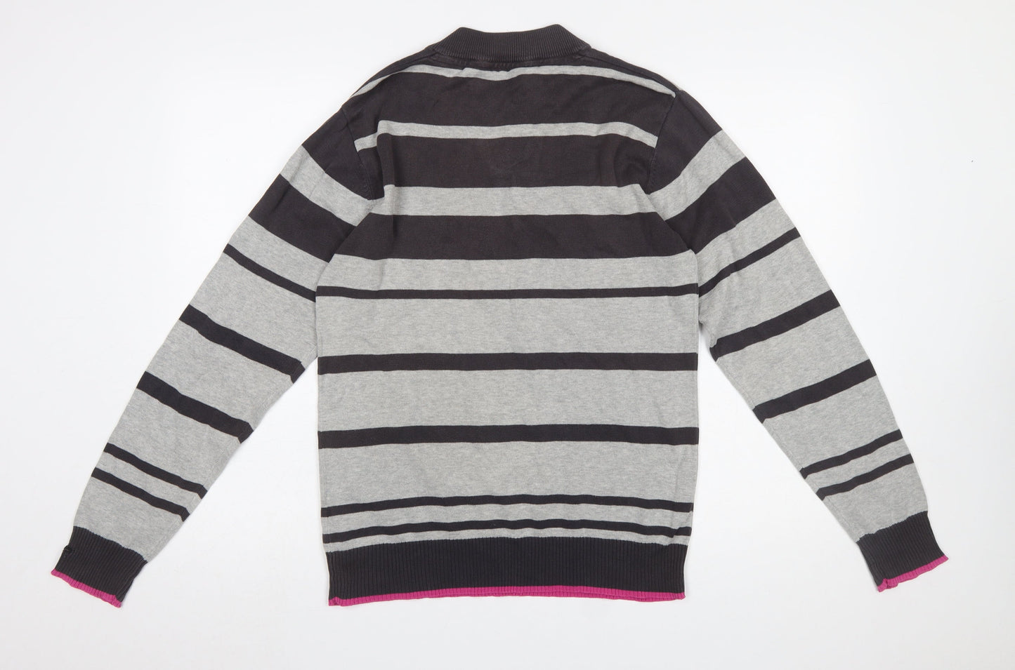 Dissident Men's Grey Striped Henley Jumper Size S Cotton Knit