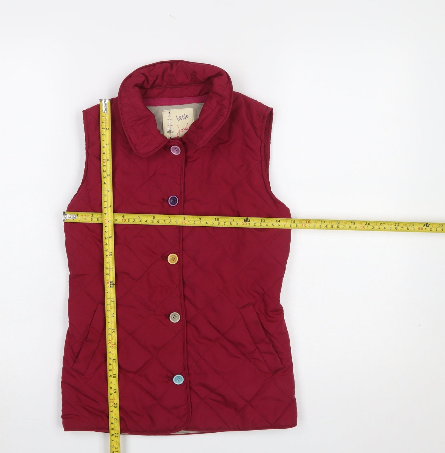 Joules Girls Red Quilted Waistcoat 9-10 Years Sleeveless Button Up Gilet