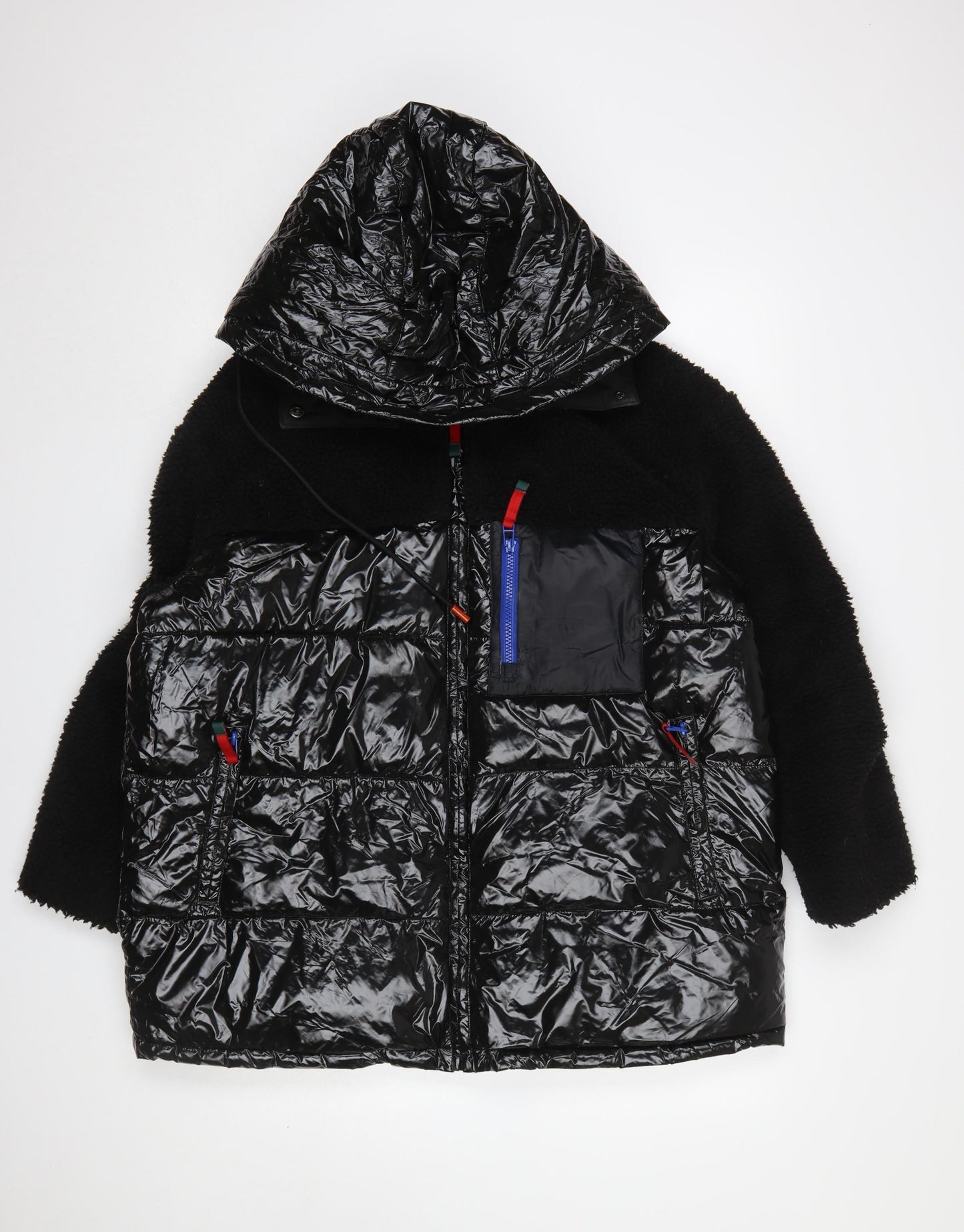 Zara Womens Black Hooded Puffer Jacket Size L Quilted Winter Coat