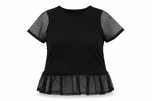 Select Women’s Black Mesh Ruffle Tunic Blouse XL