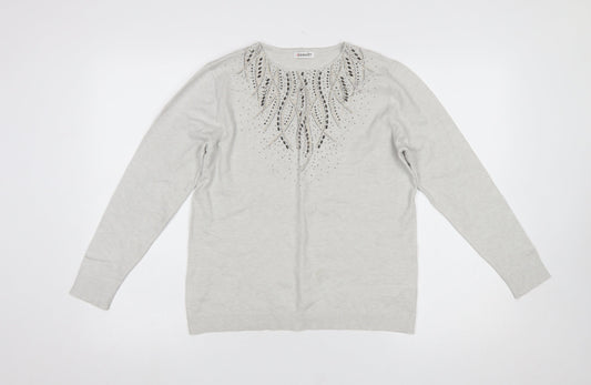 Damart Women’s Grey Rhinestone Crew Neck Long Sleeve Pullover Jumper Size 10/12