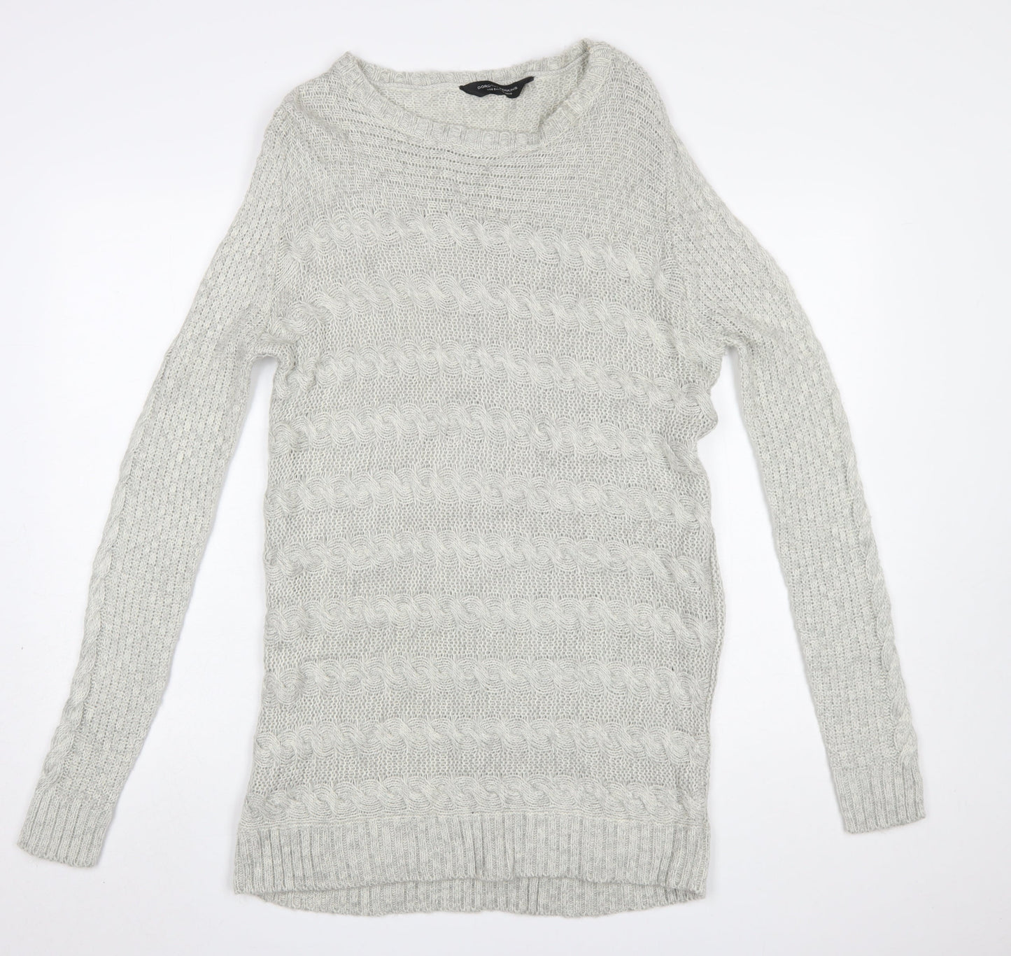 Dorothy Perkins Women Grey Cable Knit Long Sleeve Jumper UK 10