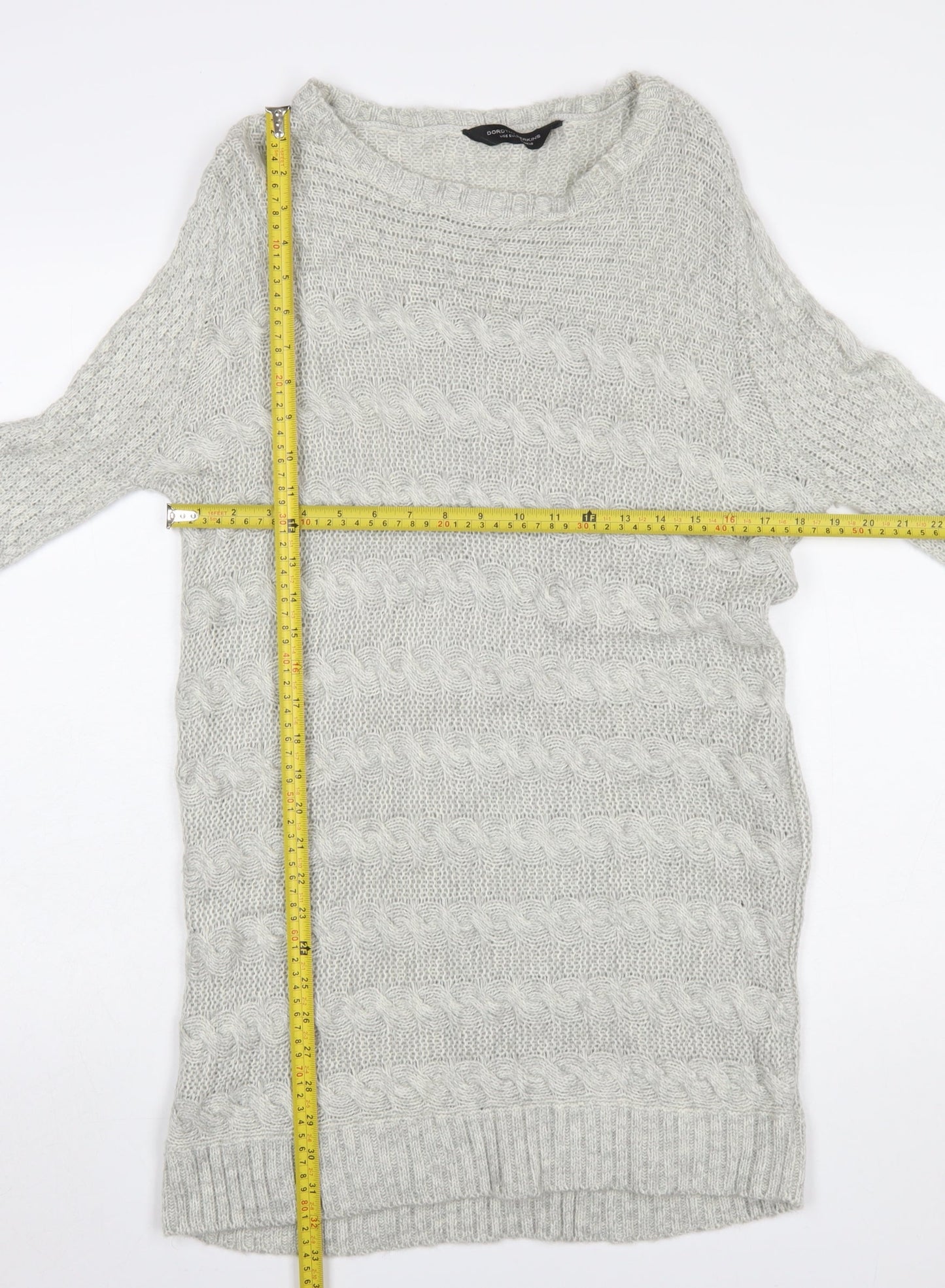 Dorothy Perkins Women Grey Cable Knit Long Sleeve Jumper UK 10