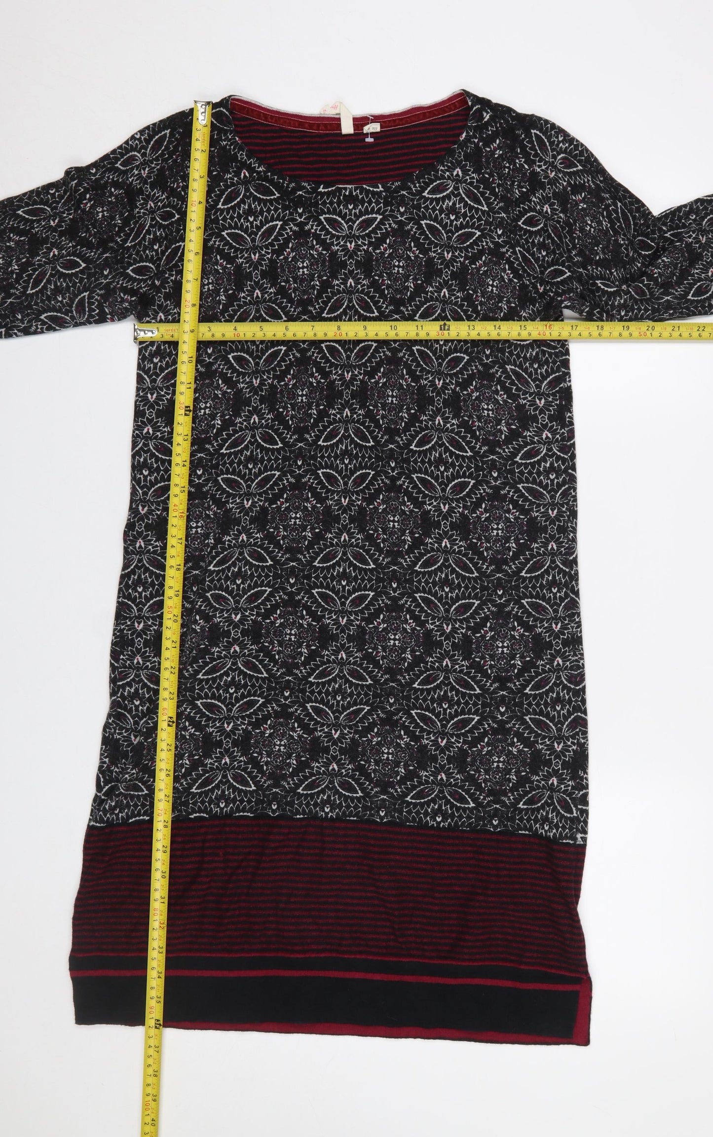 White Stuff Womens Black Geometric Knit Shift Dress Size 12