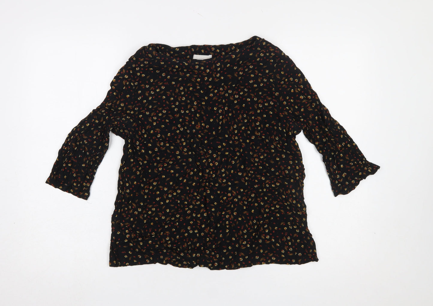 H&M Women’s Black Floral 3/4 Sleeve Viscose Tunic Blouse Size 14