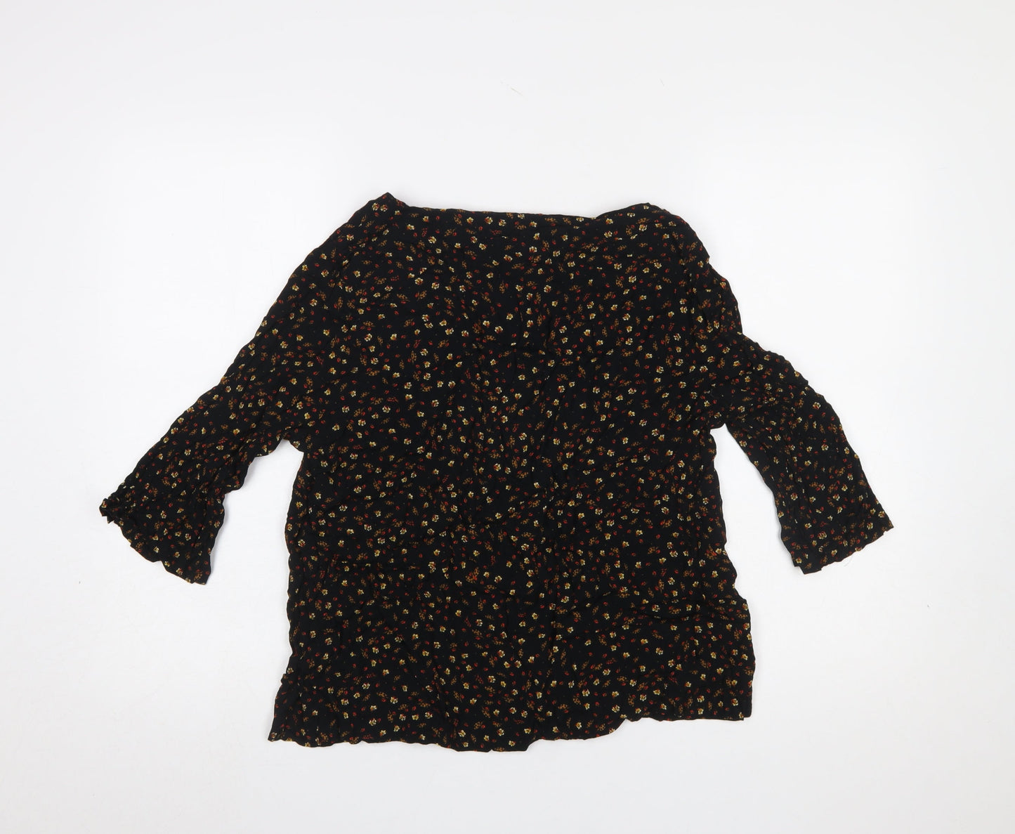 H&M Women’s Black Floral 3/4 Sleeve Viscose Tunic Blouse Size 14