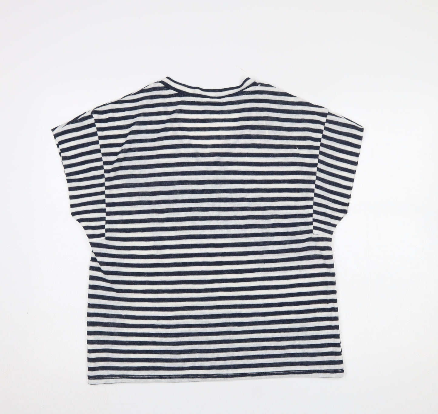 Dunnes Women Navy Striped V-Neck Short Sleeve T-Shirt Size 12