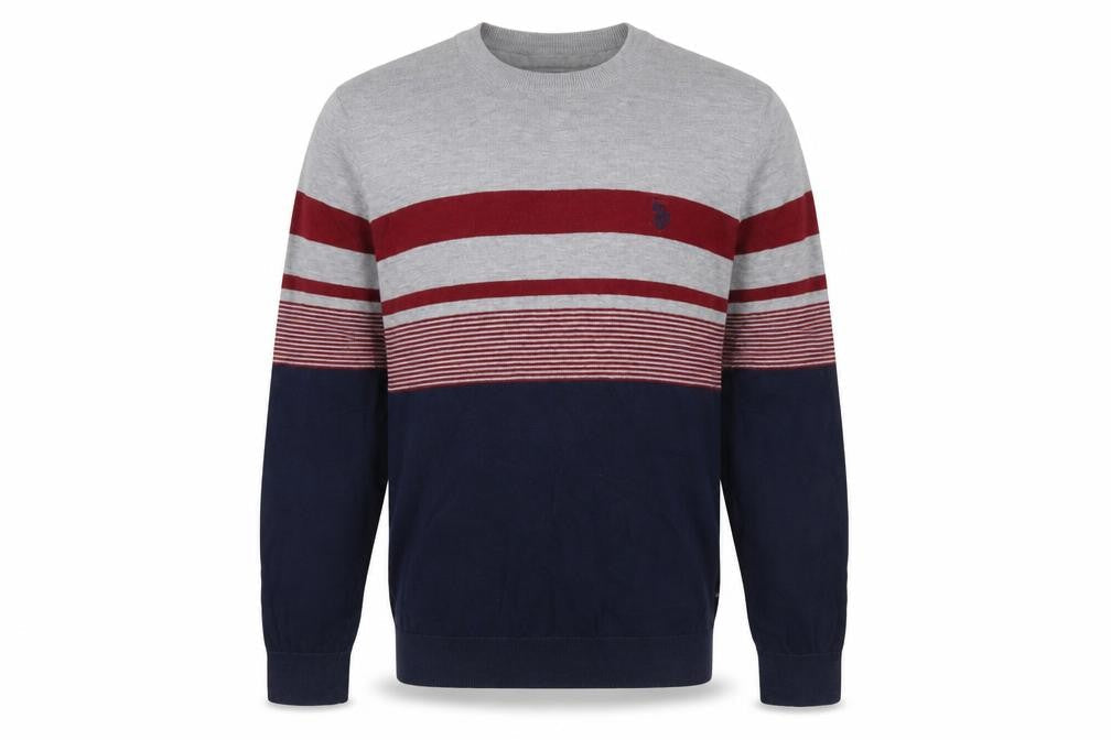 U.S. Polo Assn. Men's Blue Striped Cotton Crew Neck Jumper M