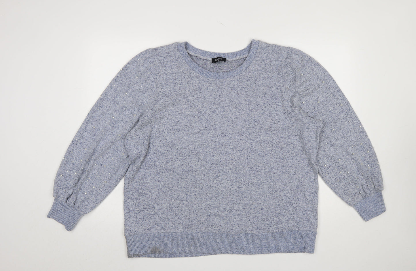 Klass Womens Blue Beaded Puff Sleeve Crew Neck Pullover Jumper 2XL