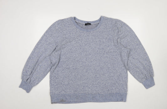 Klass Womens Blue Beaded Puff Sleeve Crew Neck Pullover Jumper 2XL