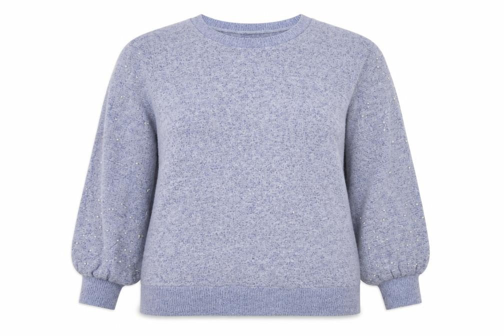 Klass Womens Blue Beaded Puff Sleeve Crew Neck Pullover Jumper 2XL