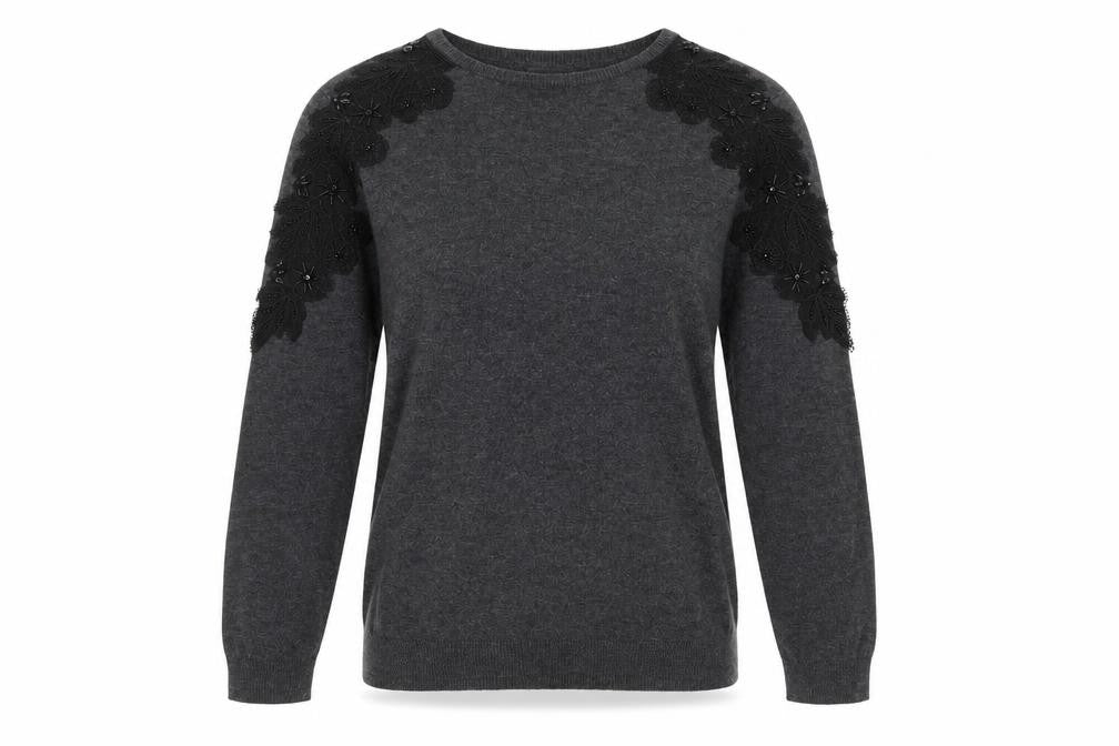 Warehouse Women's Grey Beaded Shoulder Knit Jumper Size 10