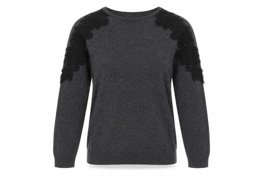 Warehouse Women's Grey Beaded Shoulder Knit Jumper Size 10