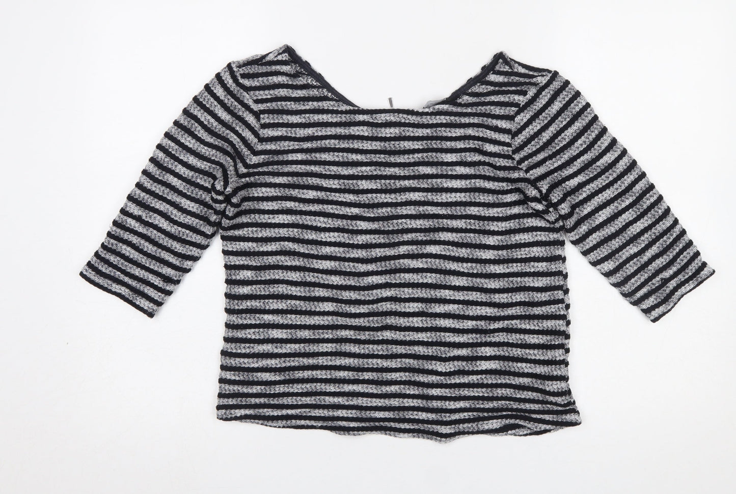 New Look Women's Black Striped 3/4 Sleeve Knit Top Size 8