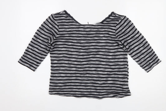 New Look Women's Black Striped 3/4 Sleeve Knit Top Size 8