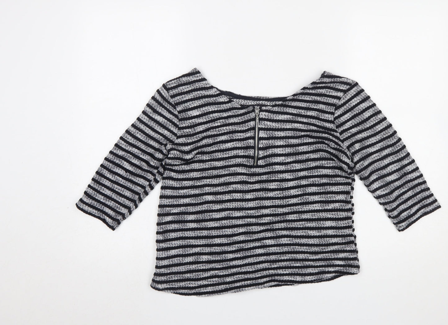 New Look Women's Black Striped 3/4 Sleeve Knit Top Size 8