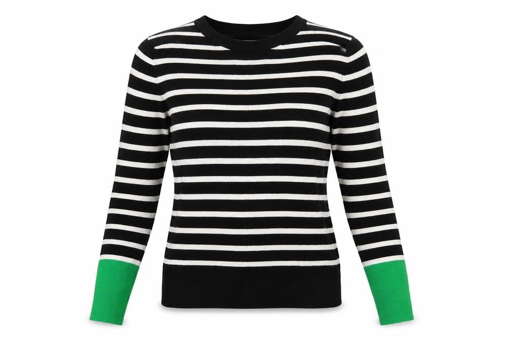 Warehouse Women's Black Striped Crew Neck Long Sleeve Jumper Size 8