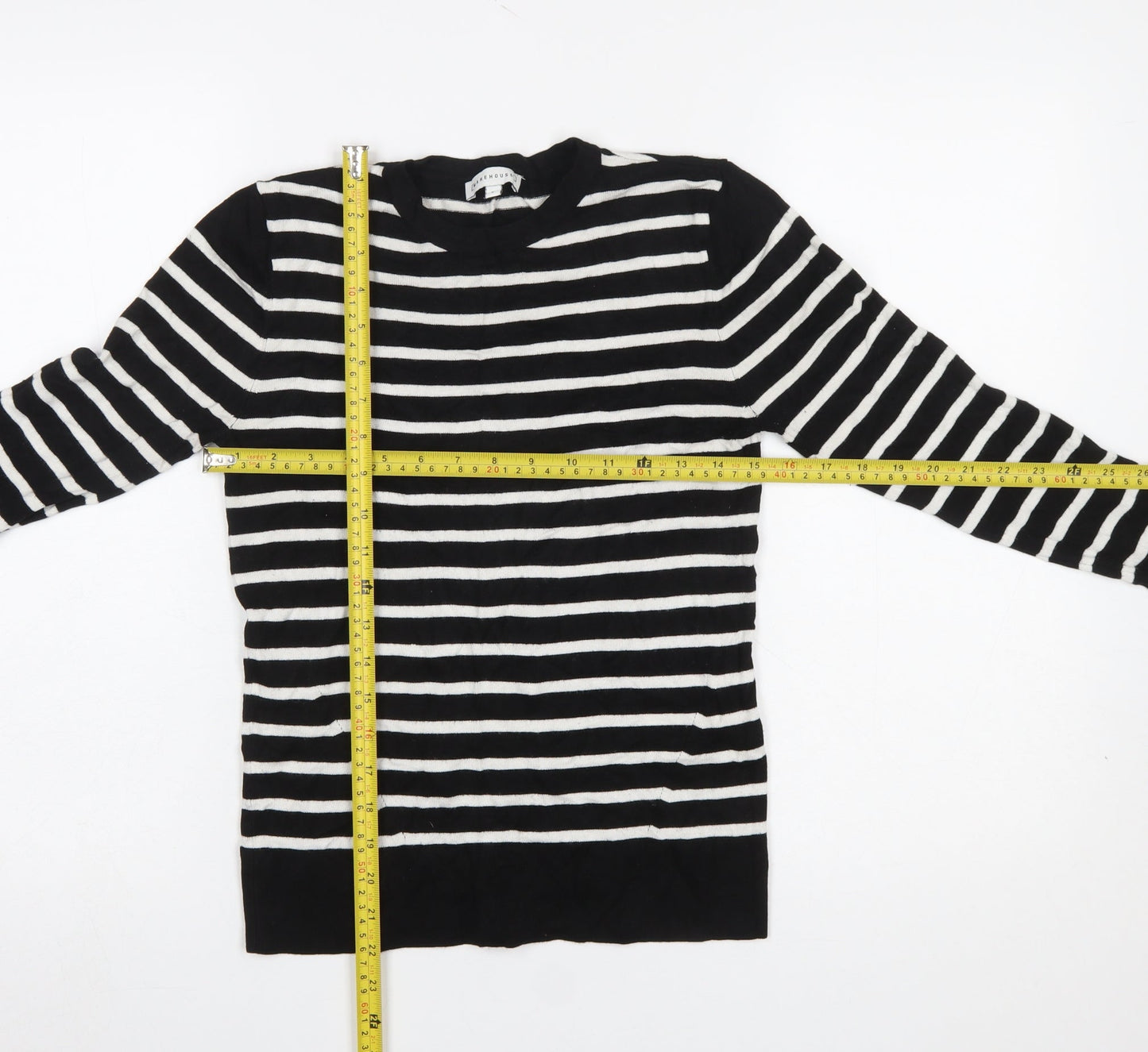 Warehouse Women's Black Striped Crew Neck Long Sleeve Jumper Size 8